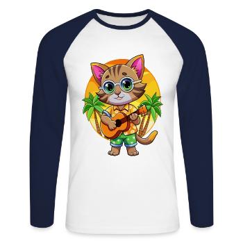 Lustige Kätzchen Cartoon Sommer Strand Sonnenbrille - Unisex Baseballshirt langarm - Weiß/Navy - Vorne - Nik (191cm)