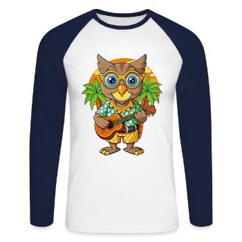 Lustige Eule Cartoon Sommer Strand Sonnenbrille Gitarre - Unisex Baseballshirt langarm - Weiß/Navy - Vorne - Nik (191cm)