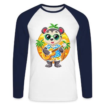 Drôle Panda Dessin Animé Plage D’été Lunettes De Soleil Guitare - T-shirt baseball manches longues Homme - blanc/marine - Devant - Nik (191cm)