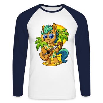 Drôle Pony Dessin Animé Plage D’été Lunettes De Soleil Guitare - T-shirt baseball manches longues Homme - blanc/marine - Devant - Nik (191cm)