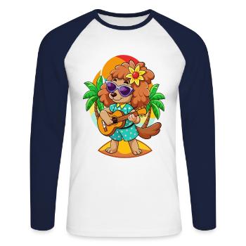 Drôle Caniche Chien Dessin Animé Plage D’été Lunettes De Soleil - T-shirt baseball manches longues Homme - blanc/marine - Devant - Nik (191cm)