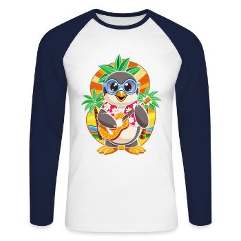 Funny Penguin Cartoon Summer Beach Sunglasses - Unisex Long Sleeve Baseball T-Shirt - white/navy - Front - Nik (191cm)