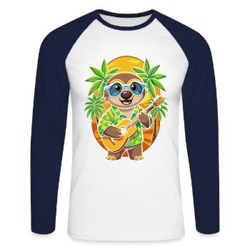 Funny Sloth Cartoon Summer Beach Sunglasses Guitar - Unisex Long Sleeve Baseball T-Shirt - white/navy - Front - Nik (191cm)