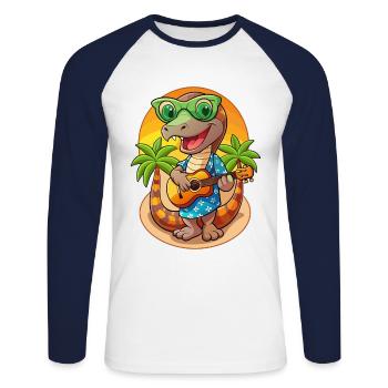 Drôle Serpent Dessin Animé Plage D’été Lunettes De Soleil Guitare - T-shirt baseball manches longues Homme - blanc/marine - Devant - Nik (191cm)
