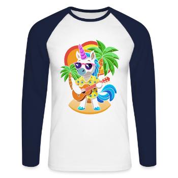 Lunettes de soleil de plage d’été de dessin animé de licorne drôle - T-shirt baseball manches longues Homme - blanc/marine - Devant - Nik (191cm)