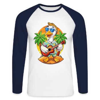 Drôle Cygne Dessin Animé Plage D’été Lunettes De Soleil Guitare - T-shirt baseball manches longues Homme - blanc/marine - Devant - Nik (191cm)
