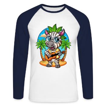 Lustige Zebra Cartoon Sommer Strand Sonnenbrille Gitarre - Unisex Baseballshirt langarm - Weiß/Navy - Vorne - Nik (191cm)