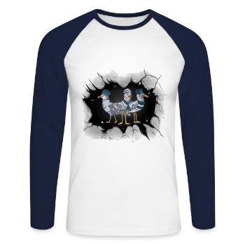 Mouettes Mouette Mer Côte Oiseaux de mer Marins maritimes - T-shirt baseball manches longues Homme - blanc/marine - Devant - Nik (191cm)
