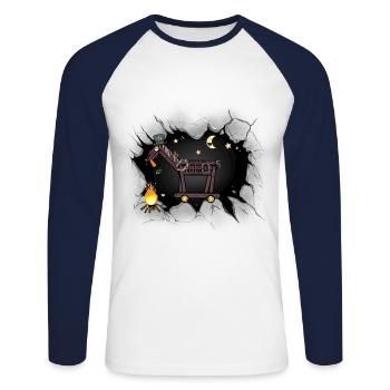 Pferde Pferd Westernpferd Halloween Lagerfeuer - Unisex Baseballshirt langarm - Weiß/Navy - Vorne - Nik (191cm)