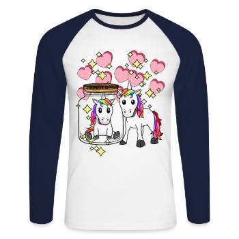 Licorne Licornes Créature Mythique Valentine Coeur - T-shirt baseball manches longues Homme - blanc/marine - Devant - Nik (191cm)