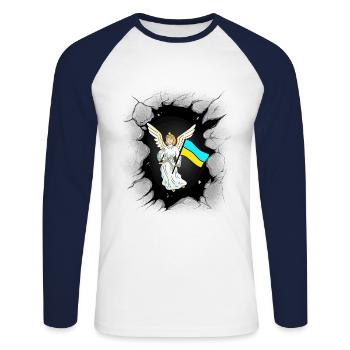 Ange Ange Gardien Drapeau Ukraine Drapeaux - T-shirt baseball manches longues Homme - blanc/marine - Devant - Nik (191cm)