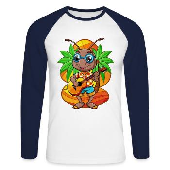 Drôle De Fourmi Dessin Animé Plage D’été Lunettes De Soleil Guitare - T-shirt baseball manches longues Homme - blanc/marine - Devant - Nik (191cm)