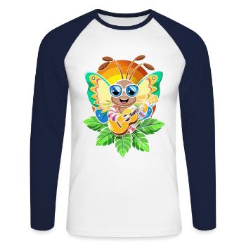 Lunettes de soleil de plage d’été de dessin animé de papillon drôle - T-shirt baseball manches longues Homme - blanc/marine - Devant - Nik (191cm)