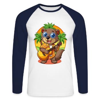 Funny Beaver Cartoon Summer Beach Sunglasses - Unisex Long Sleeve Baseball T-Shirt - white/navy - Front - Nik (191cm)