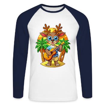 Funny Deer Cartoon Summer Beach Sunglasses Guitar - Unisex Long Sleeve Baseball T-Shirt - white/navy - Front - Nik (191cm)