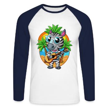 Lustige Zebra Cartoon Sommer Strand Sonnenbrille Gitarre - Unisex Baseballshirt langarm - Weiß/Navy - Vorne - Nik (191cm)