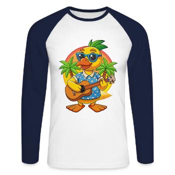 Drôle de canard dessin animé d’été plage lunettes de soleil guitare - T-shirt baseball manches longues Homme - blanc/marine - Devant - Nik (191cm)