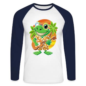 drôle grenouille dessin animé d’été plage lunettes de soleil guitare - T-shirt baseball manches longues Homme - blanc/marine - Devant - Nik (191cm)