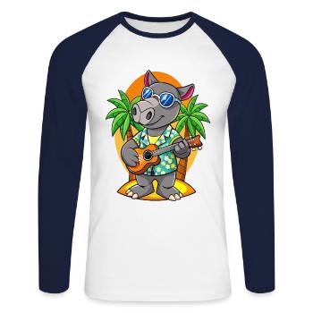 Funny Tapir Summer Beach Sunglasses Hawaiian - Unisex Long Sleeve Baseball T-Shirt - white/navy - Front - Nik (191cm)