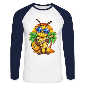 Lustige Biene Cartoon Sommer Strand Sonnenbrille Gitarre - Unisex Baseballshirt langarm - Weiß/Navy - Vorne - Nik (191cm)