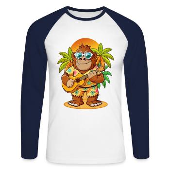 Drôle Bigfoot Cartoon Lunettes de soleil de plage d’été - T-shirt baseball manches longues Homme - blanc/marine - Devant - Nik (191cm)