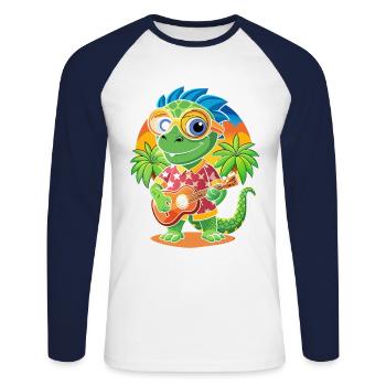 Lunettes de soleil de plage d’été de dessin animé caméléon drôle - T-shirt baseball manches longues Homme - blanc/marine - Devant - Nik (191cm)