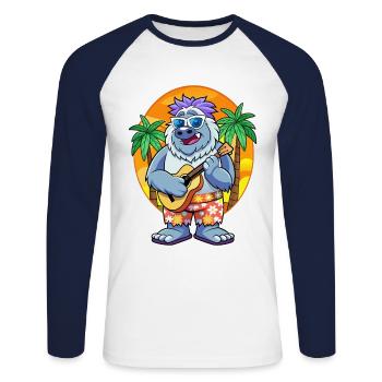 Drôle Yeti Dessin Animé Plage D’été Lunettes De Soleil Guitare - T-shirt baseball manches longues Homme - blanc/marine - Devant - Nik (191cm)