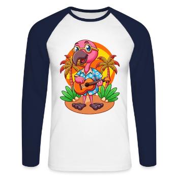 Lunettes de soleil de plage d’été Flamingo Cartoon drôle - T-shirt baseball manches longues Homme - blanc/marine - Devant - Nik (191cm)