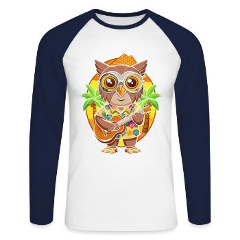 Lustige Eule Cartoon Sommer Strand Sonnenbrille Gitarre - Unisex Baseballshirt langarm - Weiß/Navy - Vorne - Nik (191cm)