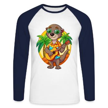 Drôle Otter Cartoon Summer Beach Lunettes de soleil Guitare - T-shirt baseball manches longues Homme - blanc/marine - Devant - Nik (191cm)