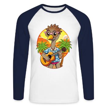 Drôle d’autruche dessin animé plage d’été lunettes de soleil - T-shirt baseball manches longues Homme - blanc/marine - Devant - Nik (191cm)