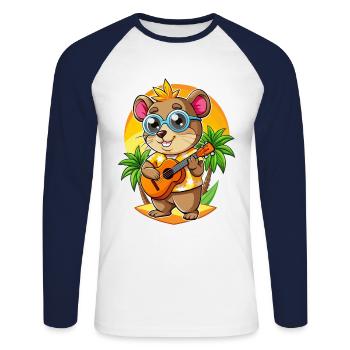 Lunettes de soleil de plage d’été de dessin animé de hamster drôle - T-shirt baseball manches longues Homme - blanc/marine - Devant - Nik (191cm)