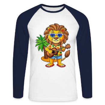 Funny Lion Summer Beach Sunglasses Hawaiian - Unisex Long Sleeve Baseball T-Shirt - white/navy - Front - Nik (191cm)