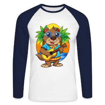 Lunettes de soleil de plage d’été de dessin animé de castor drôle - T-shirt baseball manches longues Homme - blanc/marine - Devant - Nik (191cm)