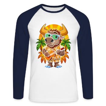 Funny Bison Cartoon Summer Beach Sunglasses Guitar - Unisex Long Sleeve Baseball T-Shirt - white/navy - Front - Nik (191cm)