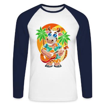 Lustige Kuh Cartoon Sommer Strand Sonnenbrille Gitarre - Unisex Baseballshirt langarm - Weiß/Navy - Vorne - Nik (191cm)