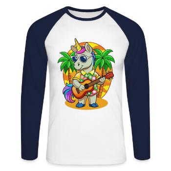 Lunettes de soleil de plage d’été de dessin animé de licorne drôle - T-shirt baseball manches longues Homme - blanc/marine - Devant - Nik (191cm)