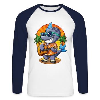 Funny Whale Cartoon Summer Beach Sunglasses Guitar - Unisex Long Sleeve Baseball T-Shirt - white/navy - Front - Nik (191cm)