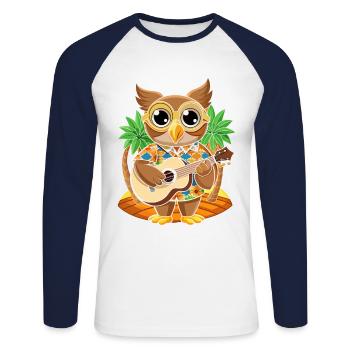 Lustige Eule Cartoon Sommer Strand Sonnenbrille Gitarre - Unisex Baseballshirt langarm - Weiß/Navy - Vorne - Nik (191cm)