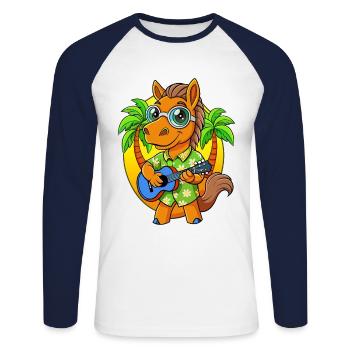 Lustige Pferd Sommer Strand Sonnenbrille Hawaiianisch - Unisex Baseballshirt langarm - Weiß/Navy - Vorne - Nik (191cm)