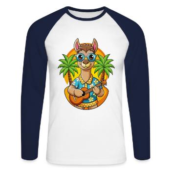 Funny Llama Summer Beach Sunglasses Hawaiian - Unisex Long Sleeve Baseball T-Shirt - white/navy - Front - Nik (191cm)