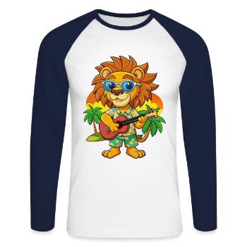 Funny Lion Summer Beach Sunglasses Hawaiian - Unisex Long Sleeve Baseball T-Shirt - white/navy - Front - Nik (191cm)