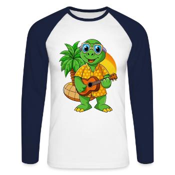 Lustige Schildkröte Sommer Strand Sonnenbrille Hawaiian - Unisex Baseballshirt langarm - Weiß/Navy - Vorne - Nik (191cm)