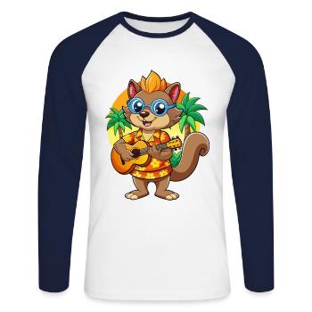 Drôle d’écureuil d’été plage lunettes de soleil hawaïenne - T-shirt baseball manches longues Homme - blanc/marine - Devant - Nik (191cm)