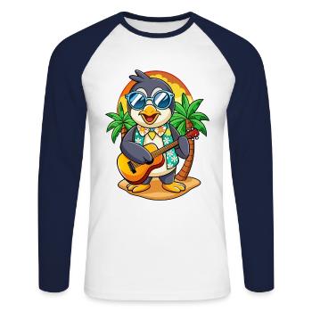 Funny Penguin Summer Beach Sunglasses Hawaiian - Unisex Long Sleeve Baseball T-Shirt - white/navy - Front - Nik (191cm)