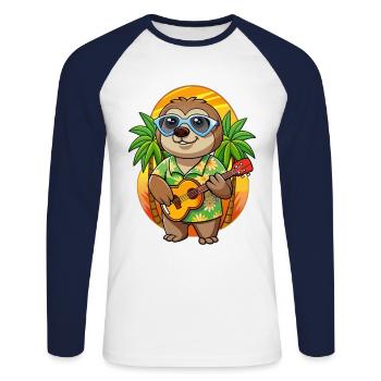 Funny Sloth Summer Beach Sunglasses Hawaiian - Unisex Long Sleeve Baseball T-Shirt - white/navy - Front - Nik (191cm)