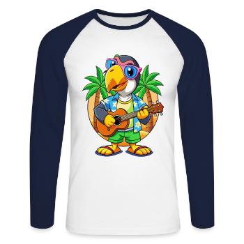Lunettes de soleil de plage d’été Toucan drôle hawaïen - T-shirt baseball manches longues Homme - blanc/marine - Devant - Nik (191cm)