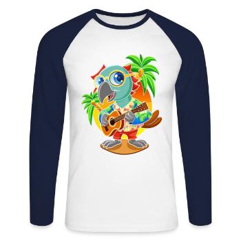 Drôle de perroquet d’été plage lunettes de soleil hawaïenne - T-shirt baseball manches longues Homme - blanc/marine - Devant - Nik (191cm)