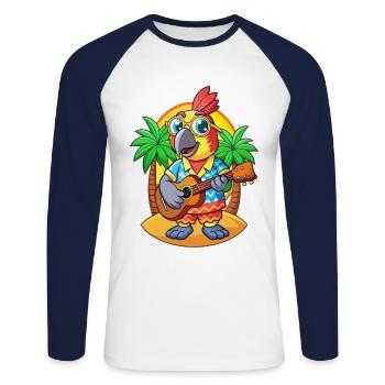 Drôle de perroquet d’été plage lunettes de soleil hawaïenne - T-shirt baseball manches longues Homme - blanc/marine - Devant - Nik (191cm)