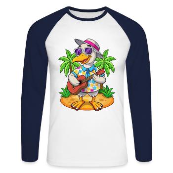 Funny Goose Summer Beach Sunglasses Hawaiian - Unisex Long Sleeve Baseball T-Shirt - white/navy - Front - Nik (191cm)